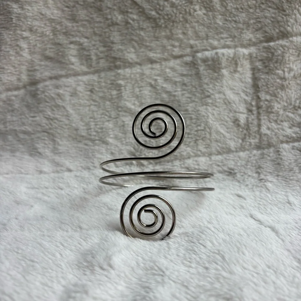 Silver Spiral Arm Cuff Bracelet Upper Armband Adjustable Statement Festival - Picture 1 of 6